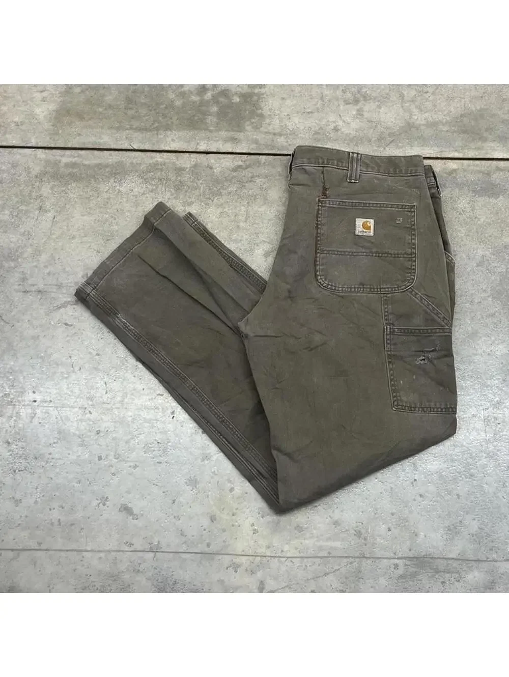 vintage carhartt olive green relaxed baggy fit carpenter cargo pants 38 x 32